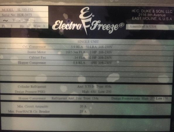 SL500 Specs info For Sale Showroom Electrofreeze Electro Freeze New England Online Buy Purchase
