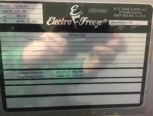 info Electro Freeze Electrofreeze CS700 for sale showroom new england